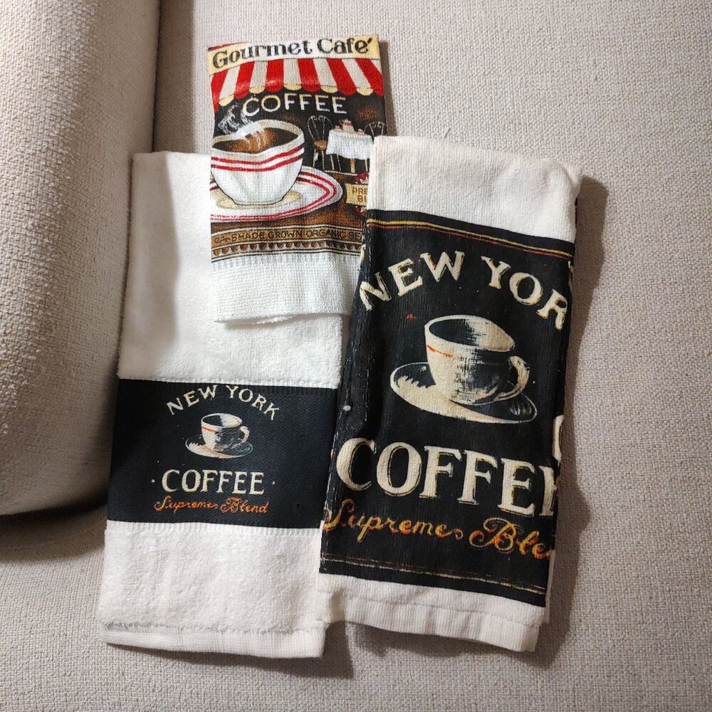 Coffee dish towel and kitchen towel set never used